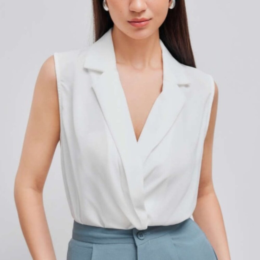 CIDER COLLAR SLEEVELESS BODYSUIT BLOUSE WHITE SIZE 2XL